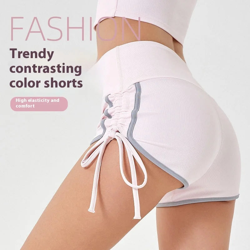 Women Thin Drawstring Yoga Shorts High Elastic Fitness Running