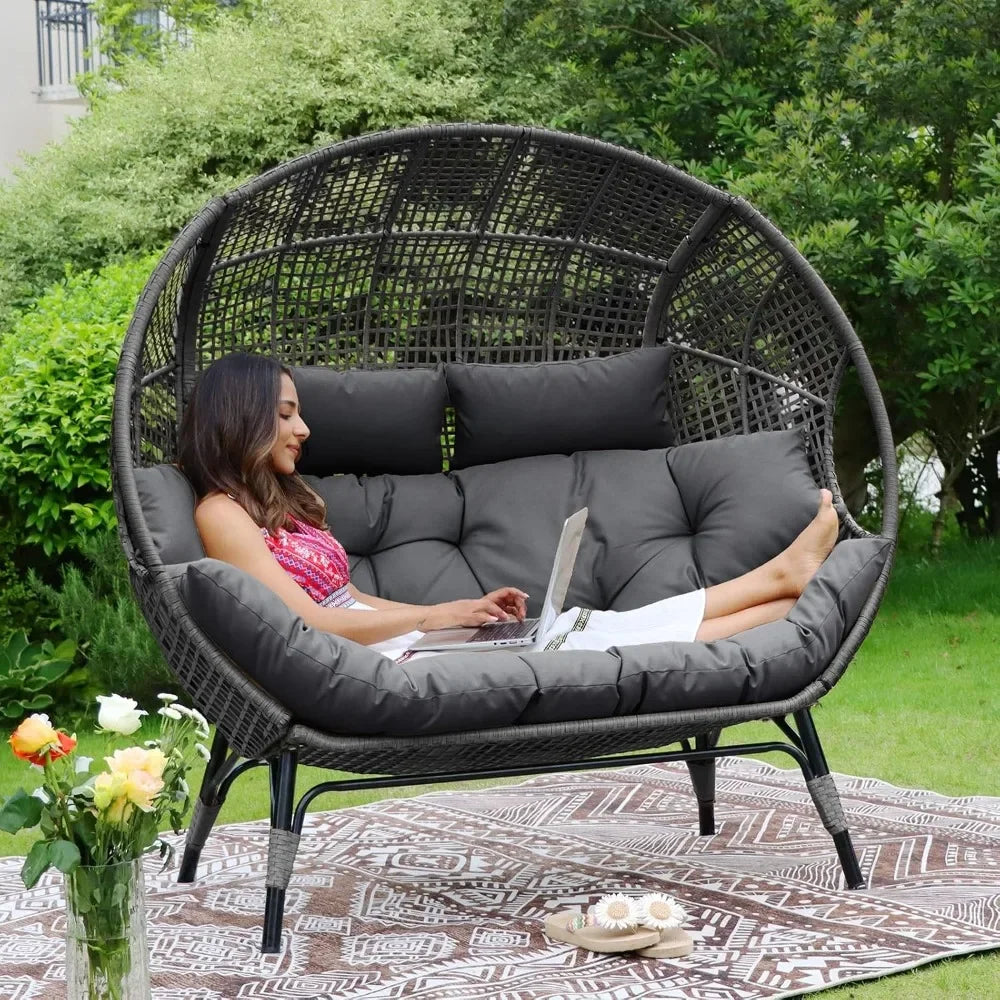 Double Egg Chair Indoor Outdoor Cushioned Loveseat