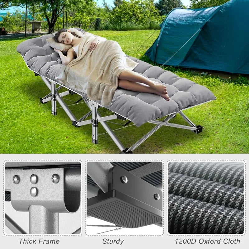 High Concerned Folding Camping Cot For Adults With Mat