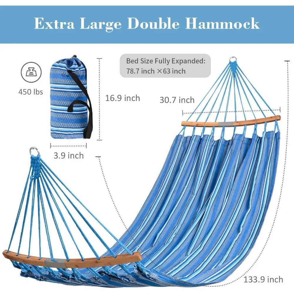 General Use Garden Double Hammock With Curved Spreader Bar