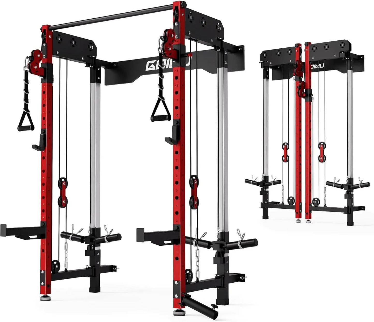 XMSJ Folding Squat Rack Wall Mounted Dual Pulley System